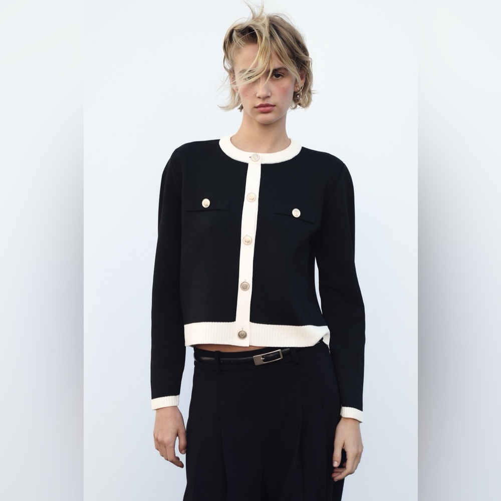 Zara Black Cardigan with Gold buttons - Medium